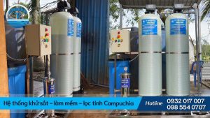 Hệ thống khử sắt - làm mềm - lọc tinh công suất 2m3/h tại Campuchia