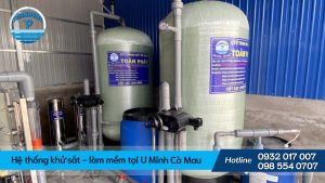 Hệ thống khử sắt - làm mềm nước tại U Minh Cà Mau công suất 10m3/h